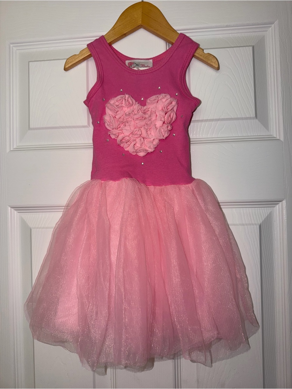 NWT OH Baby Couture Tutu Tank Dress 6M Pink Heart Rosette Rhinestone